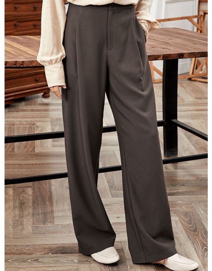 Fashion High Waisted Wide Leg Women Long Pants Fall New Loose Pockets Trousers